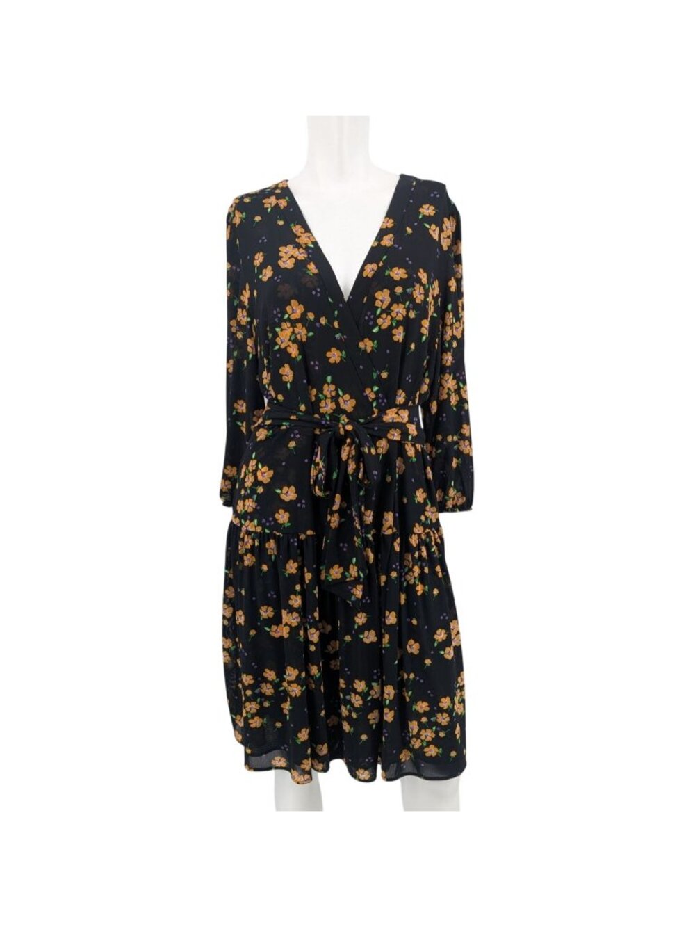 CAbi Floral Wrap Dress Tie Waist Puff Sleeve Cottage Office‎ Prairie Mesh Medium